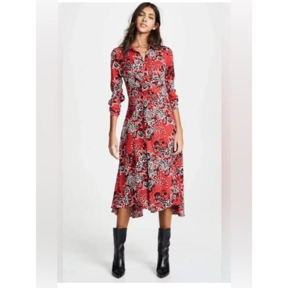 Free People Tough Love Shirtdress Paisley Bandana Midi Dress Red Women's S-M